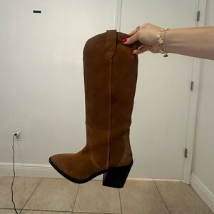 Mango Suede Brown Cowboy Boots
